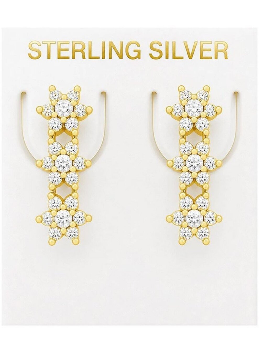 Created 0.90 Cts White Sapphires Earrings 14k Yellow Old Plated (.925)